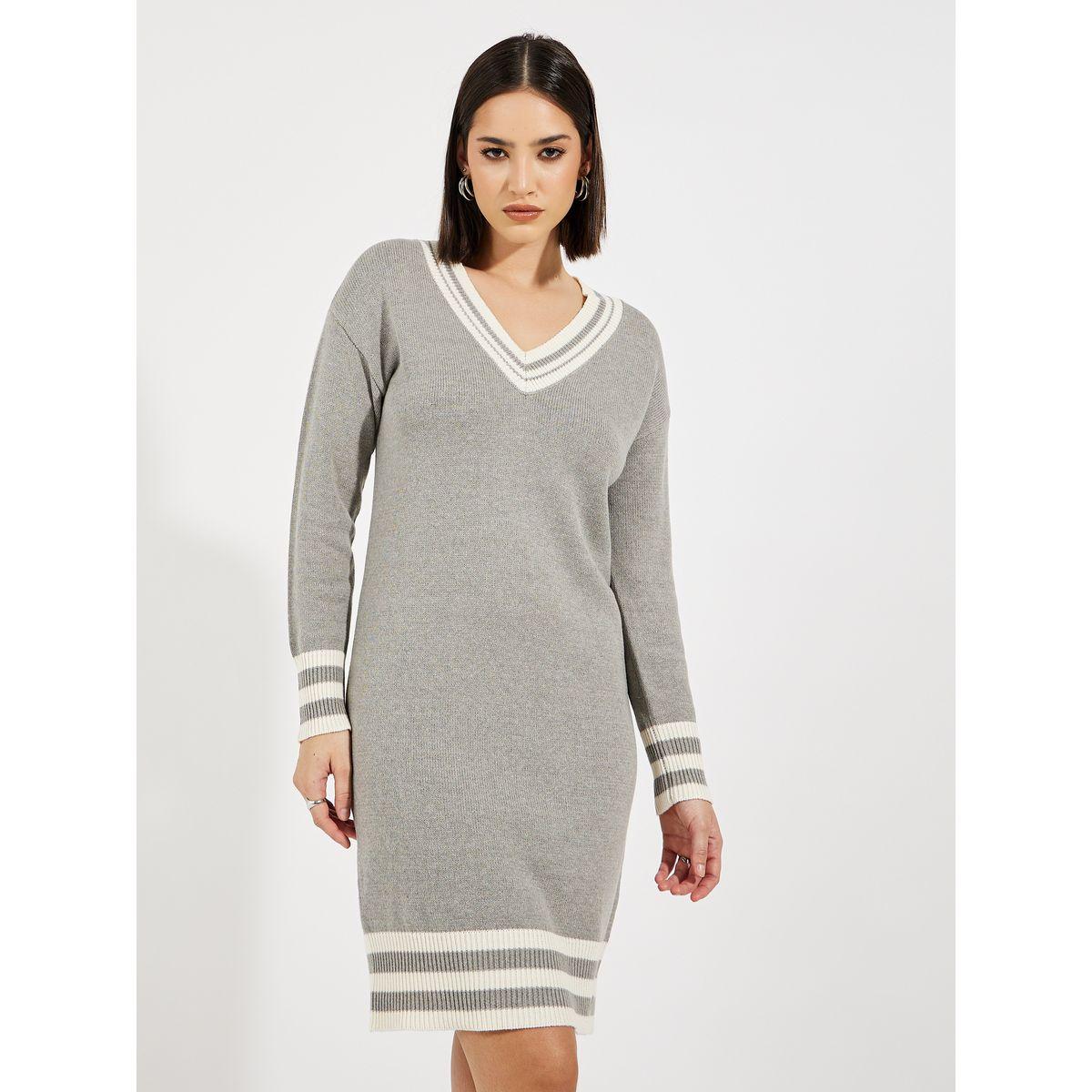 فستان بطول الركبة وتداخلات مخططة-women-clothing-dresses-image-2