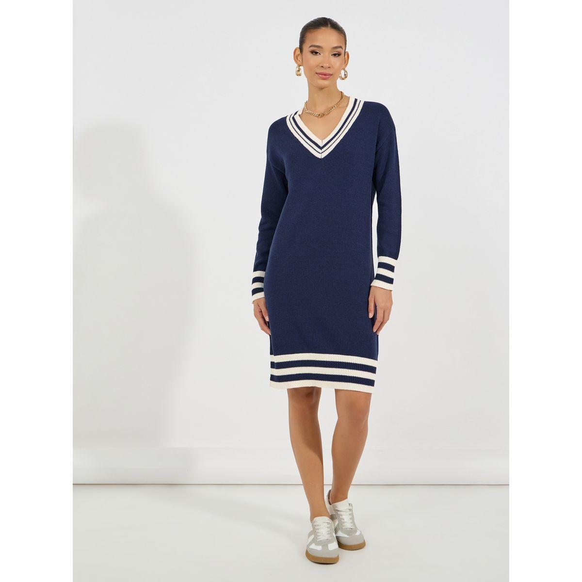 فستان بطول الركبة وتداخلات مخططة-women-clothing-dresses-image-3
