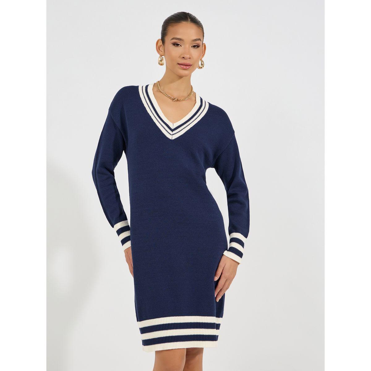 فستان بطول الركبة وتداخلات مخططة-women-clothing-dresses-image-4