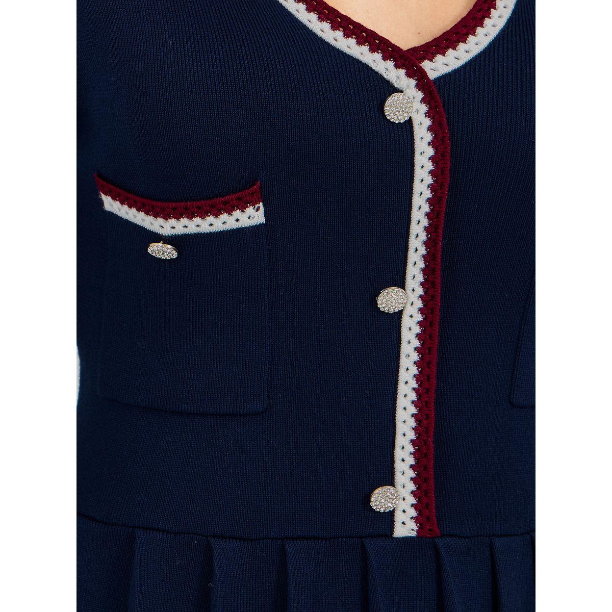Styli Contrast Trim Sweater Knee Length Dress with Buttons-women-clothing-dresses-image-3