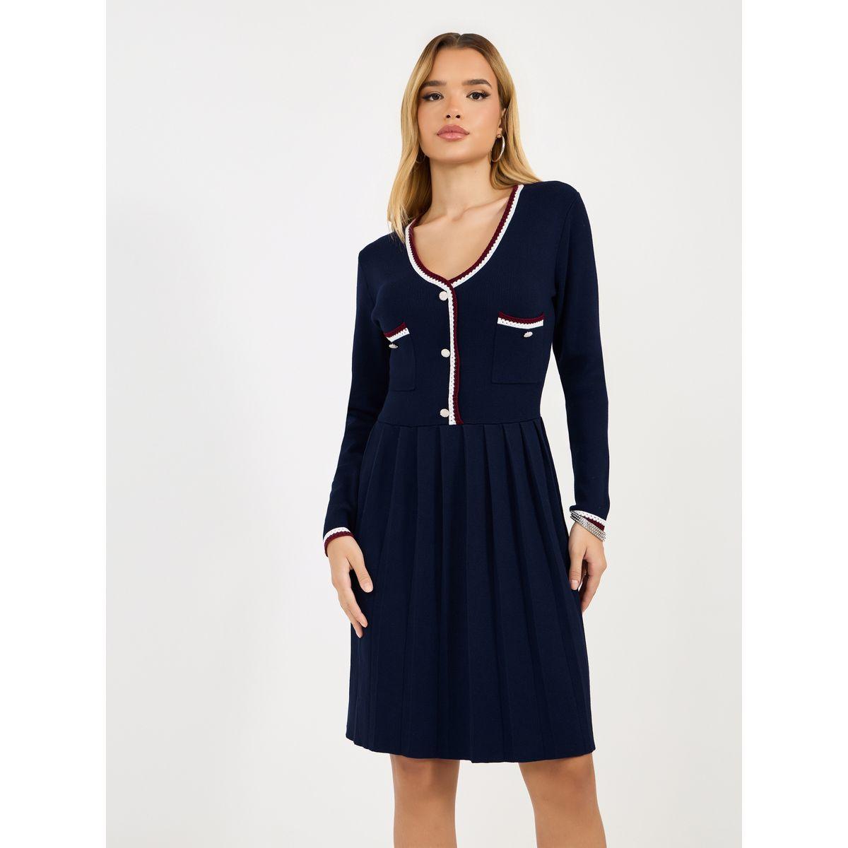 فستان بطول الركبة وتفاصيل مُتباينة مع أزرار-women-clothing-dresses-image-5