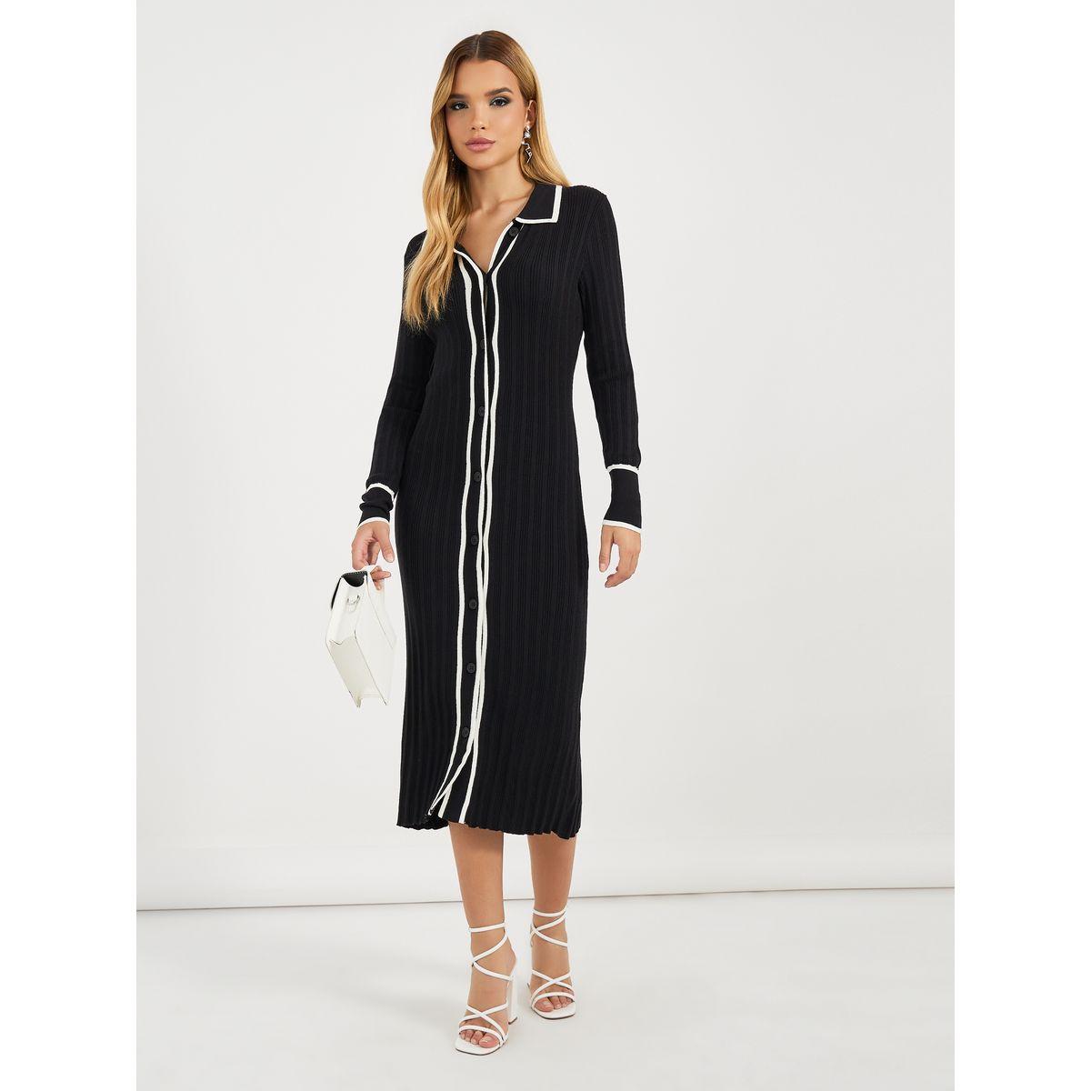 Styli Contrast Trim Collared Sweater Midi Dress-women-clothing-dresses-image-4