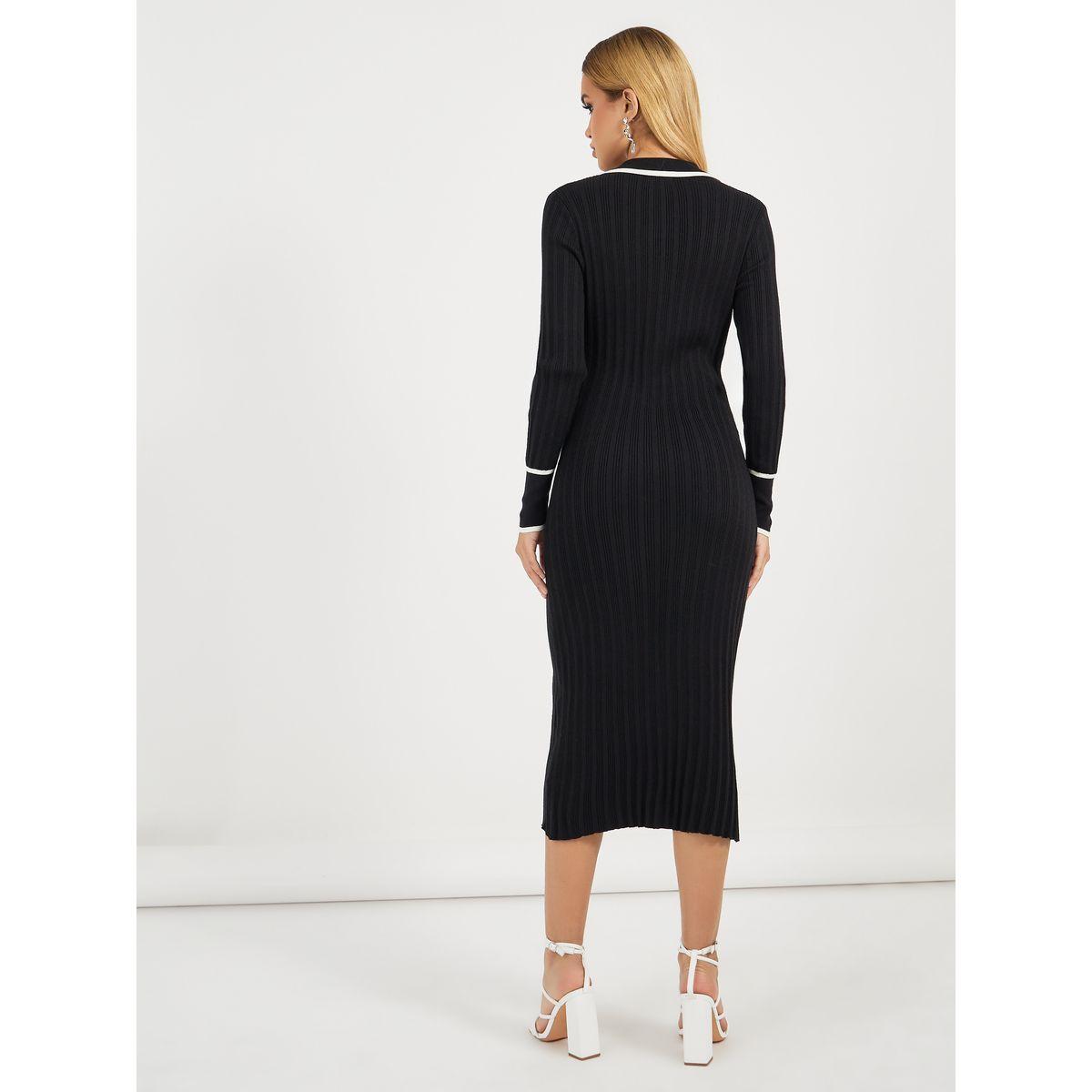 Styli Contrast Trim Collared Sweater Midi Dress-women-clothing-dresses-image-6