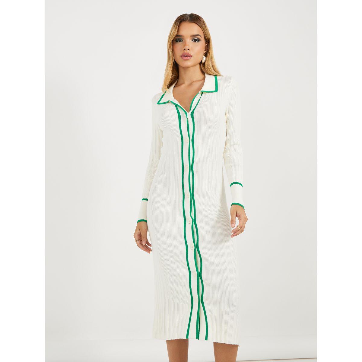 فستان ميدي بياقة وتفاصيل مُتباينة مع أزرار-women-clothing-dresses-image-2