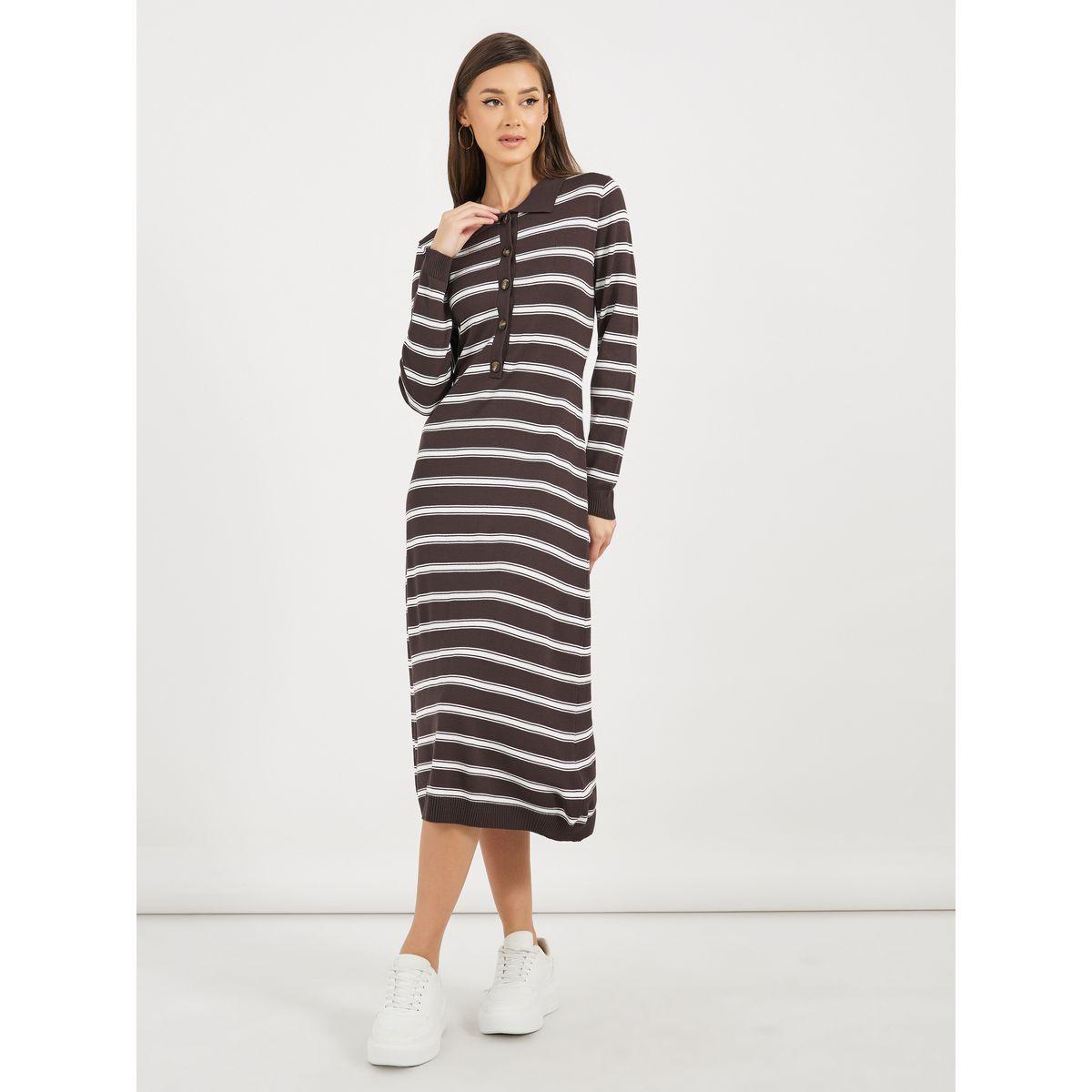 فستان ميدي مخطط بأكمام طويلة-women-clothing-dresses-image-1