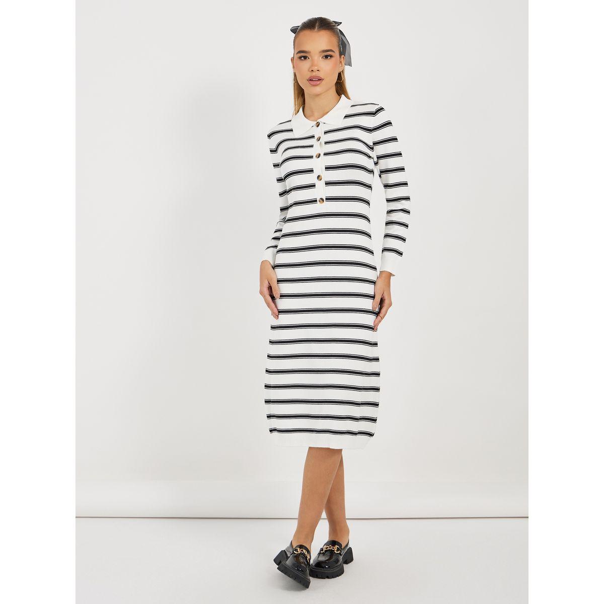 فستان ميدي مخطط بأكمام طويلة-women-clothing-dresses-image-1