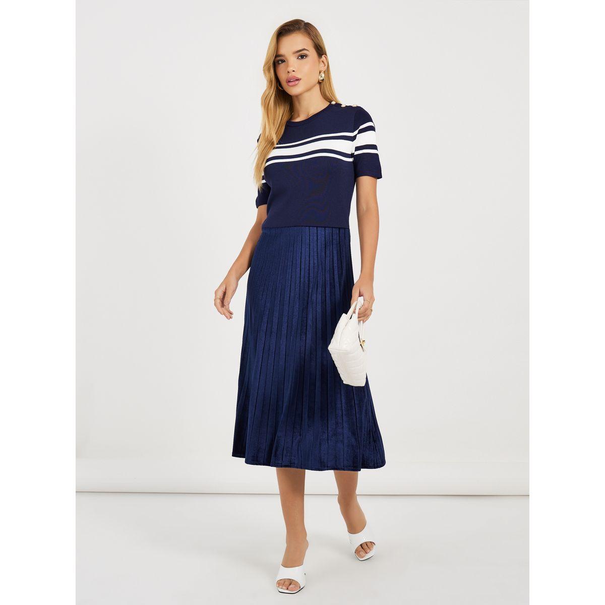 Styli Striped Short Sleeves Sweater Midi Dress-women-clothing-dresses-image-1