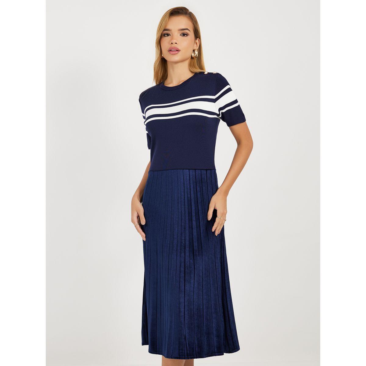 Styli Striped Short Sleeves Sweater Midi Dress-women-clothing-dresses-image-2