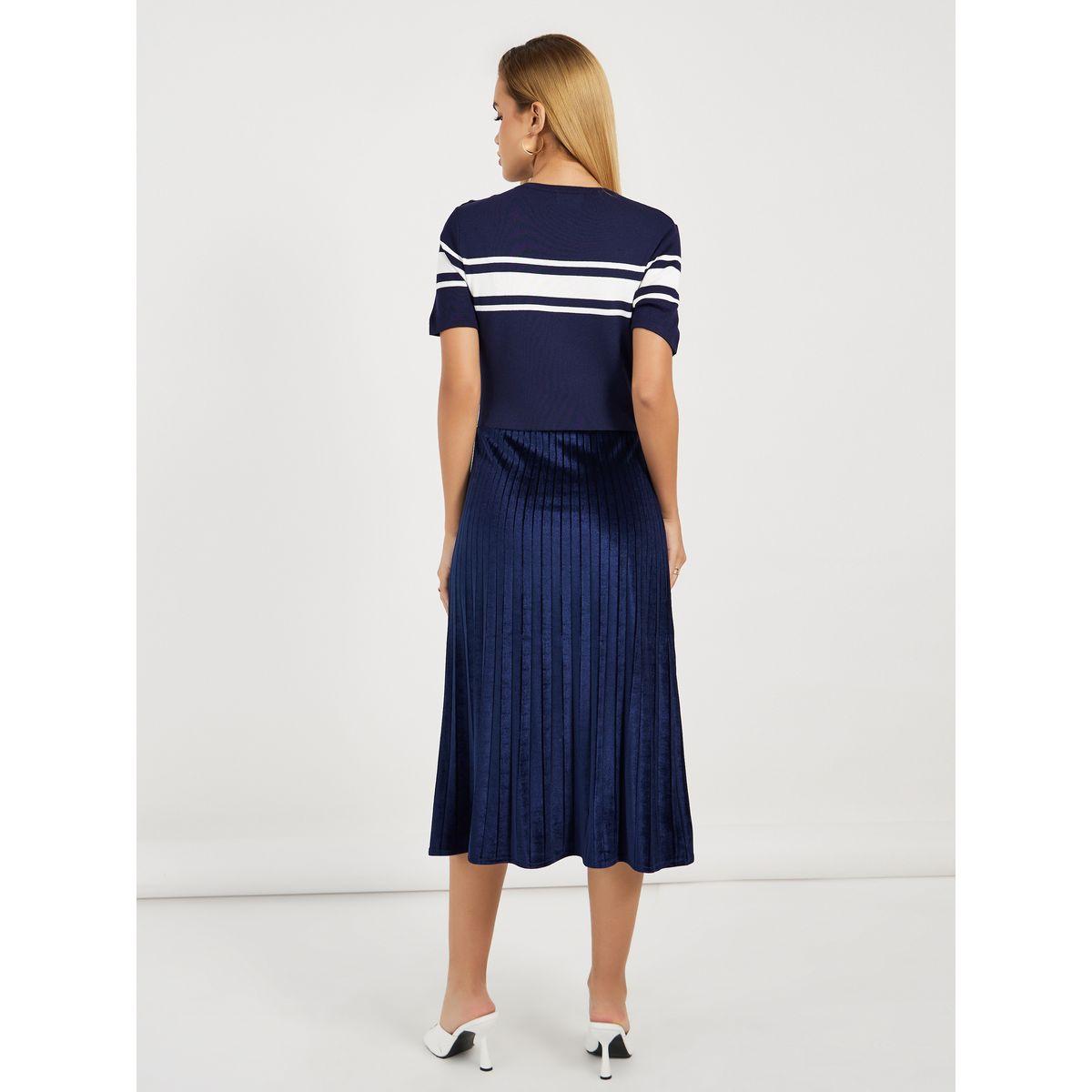 Styli Striped Short Sleeves Sweater Midi Dress-women-clothing-dresses-image-4