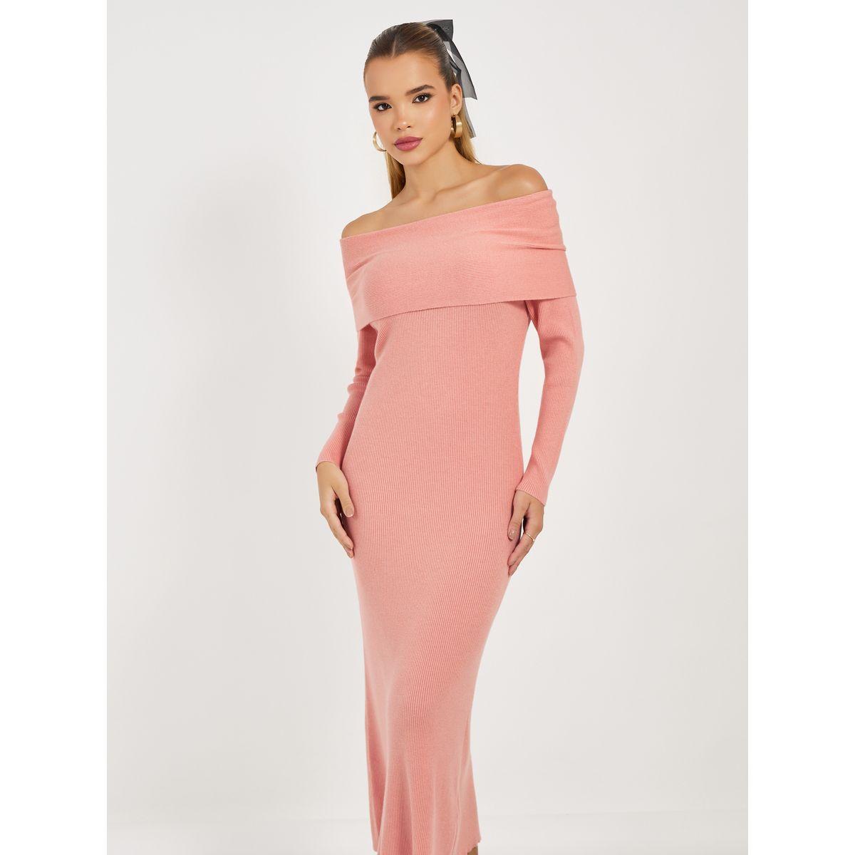 Styli Ribbed Knit Off Shoulder Sweater Midi Dress-women-clothing-dresses-image-2