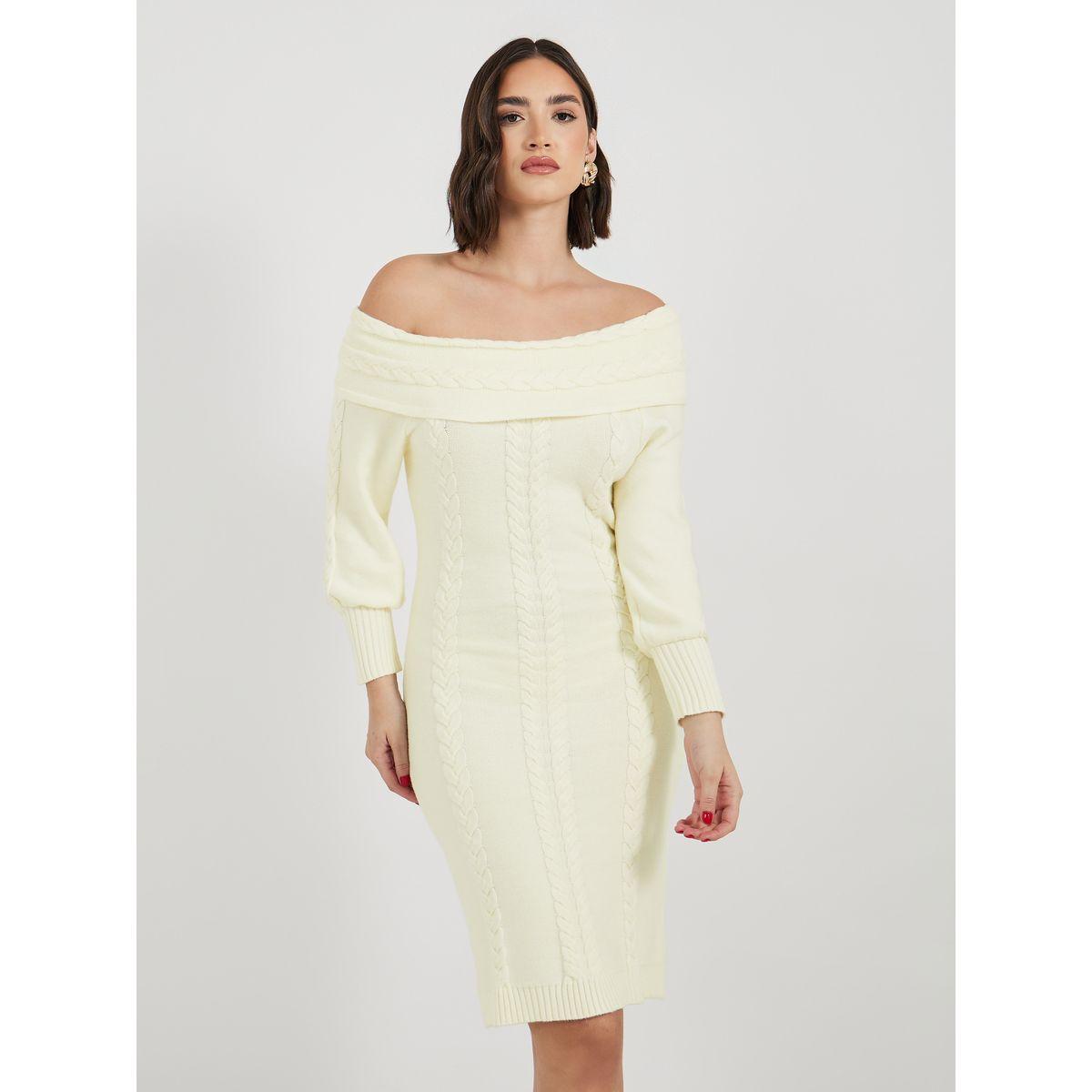 Styli Plain Off Shoulder Sweater Knee-Length Dress-women-clothing-dresses-image-2
