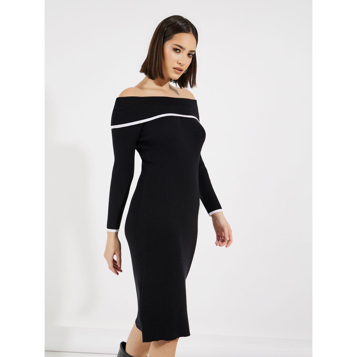 Styli Contrast Trim Off Shoulder Sweater Dress-women-clothing-dresses-image-5