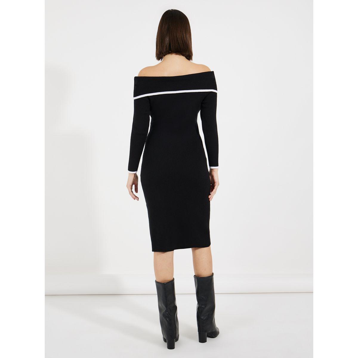 Styli Contrast Trim Off Shoulder Sweater Dress-women-clothing-dresses-image-6