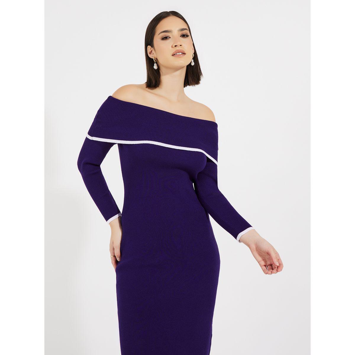 Styli Contrast Trim Off Shoulder Sweater Dress-women-clothing-dresses-image-5