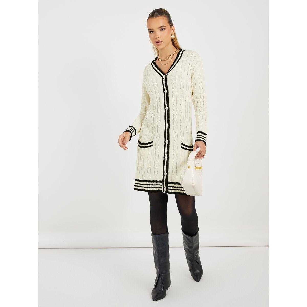 فستان قصير محبوك بتفاصيل مُتباينة-women-clothing-dresses-image-1