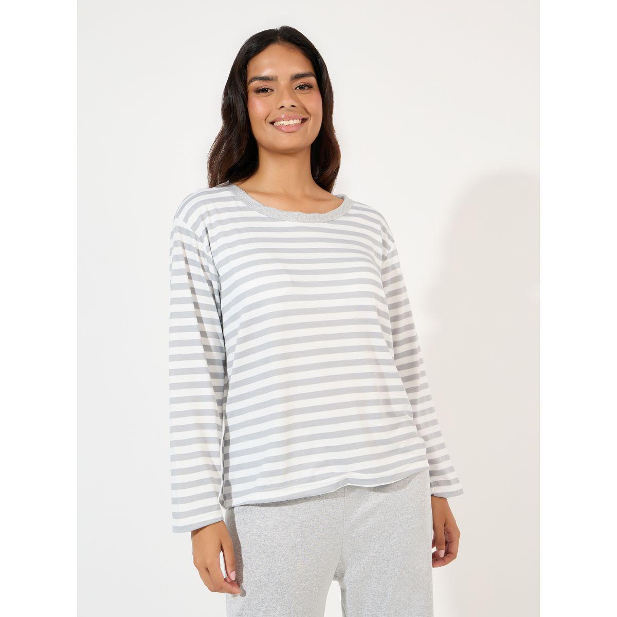 طقم من بنطال بيجاما وبلوزة مخططة بأكمام طويلة-women-clothing-nightwear-pyjamas-longsets-image-2