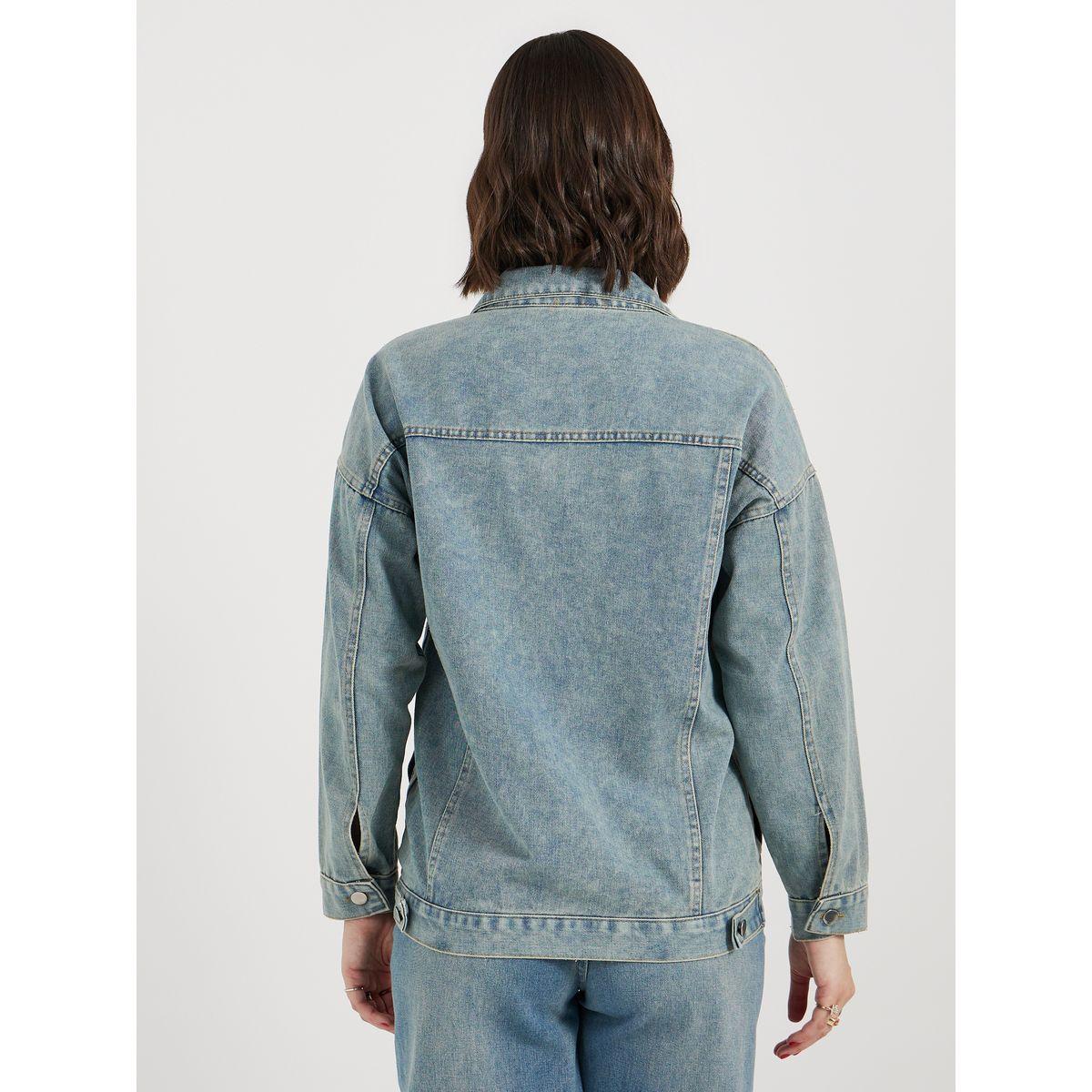 جاكيت دنيم بقصة عادية وأزرار غلق-women-winterwear-coatsandjackets-jackets-image-1