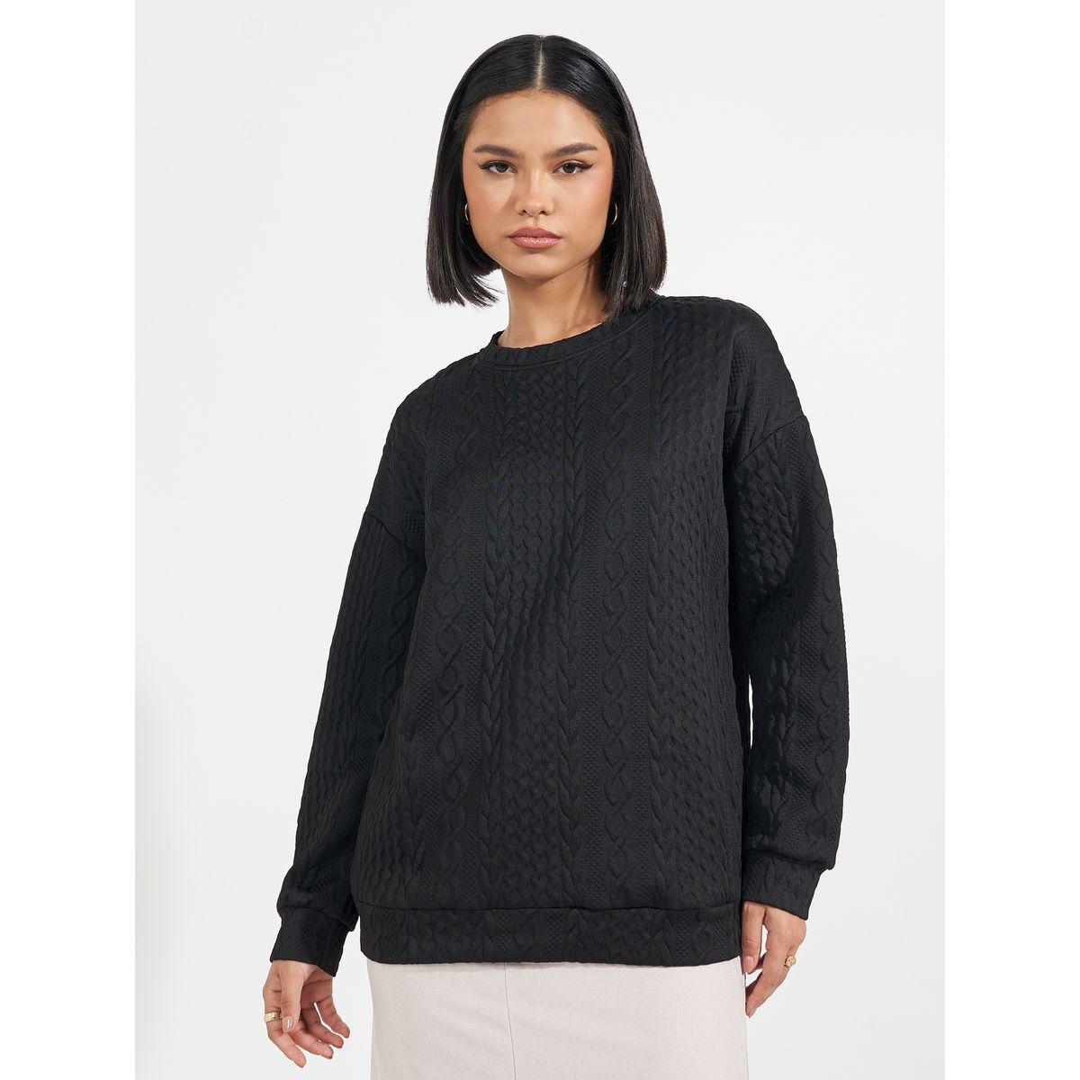 سويت شيرت فضفاض بتفاصيل بارزة الملمس-women-winterwear-hoodiesandsweatshirts-sweatshirts-image-1