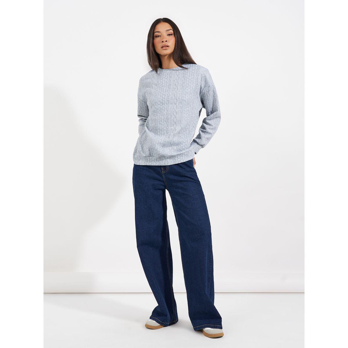 سويت شيرت فضفاض بتفاصيل بارزة الملمس-women-winterwear-hoodiesandsweatshirts-sweatshirts-image-2