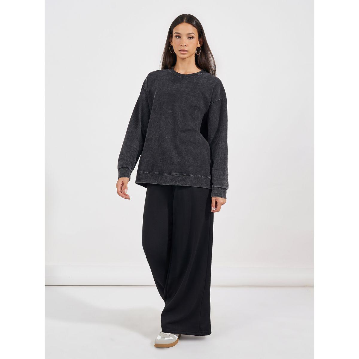 Styli Relaxed Fit Washed Sweatshirt with Dropped Shoulder-women-winterwear-hoodiesandsweatshirts-sweatshirts-image-2