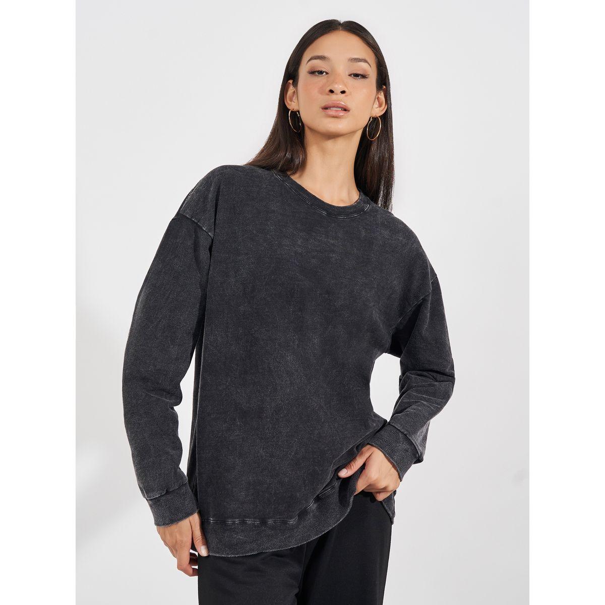 Styli Relaxed Fit Washed Sweatshirt with Dropped Shoulder-women-winterwear-hoodiesandsweatshirts-sweatshirts-image-5