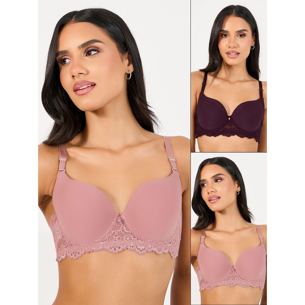 Styli Pack of 2 - Padded Wired Scalloped Lace Band Plunge Bra-women-clothing-lingerie-bras-image-1