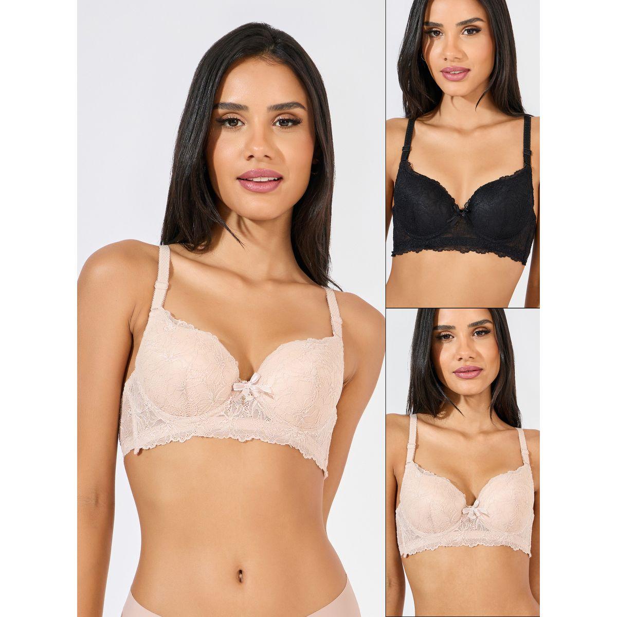 Styli Pack of 2 - Padded Wired All Over Lace T-Shirt Bra-women-clothing-lingerie-bras-image-1