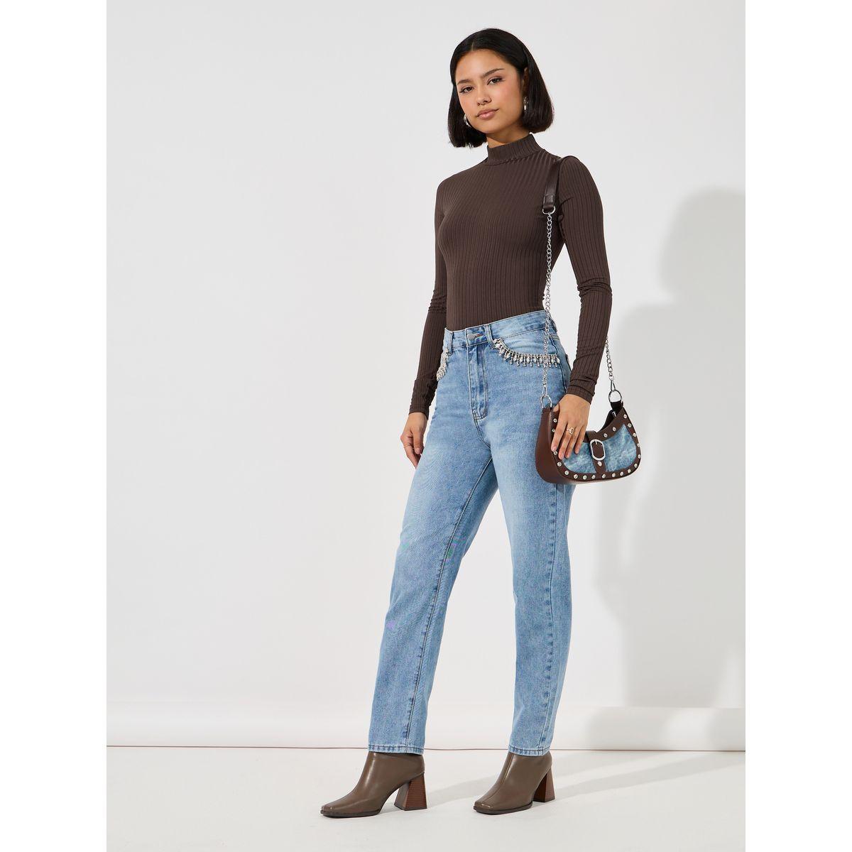 Styli Ribbed High Neck Fitted Bodysuit-women-clothing-tshirts-image-2