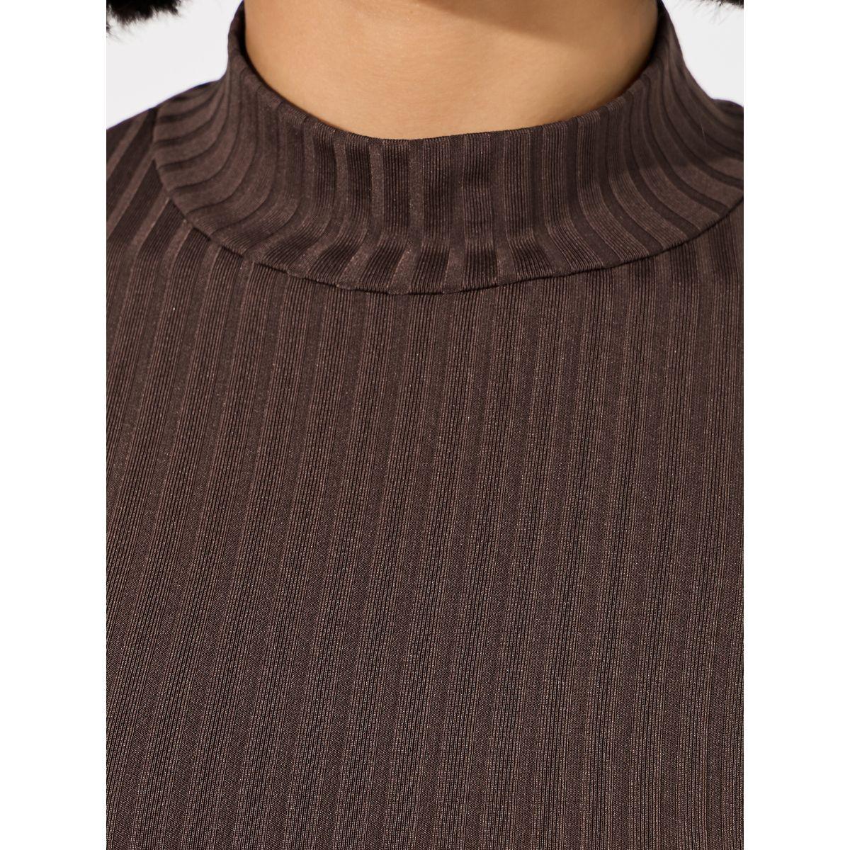 Styli Ribbed High Neck Fitted Bodysuit-women-clothing-tshirts-image-3