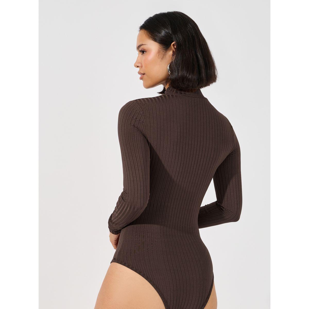 Styli Ribbed High Neck Fitted Bodysuit-women-clothing-tshirts-image-5