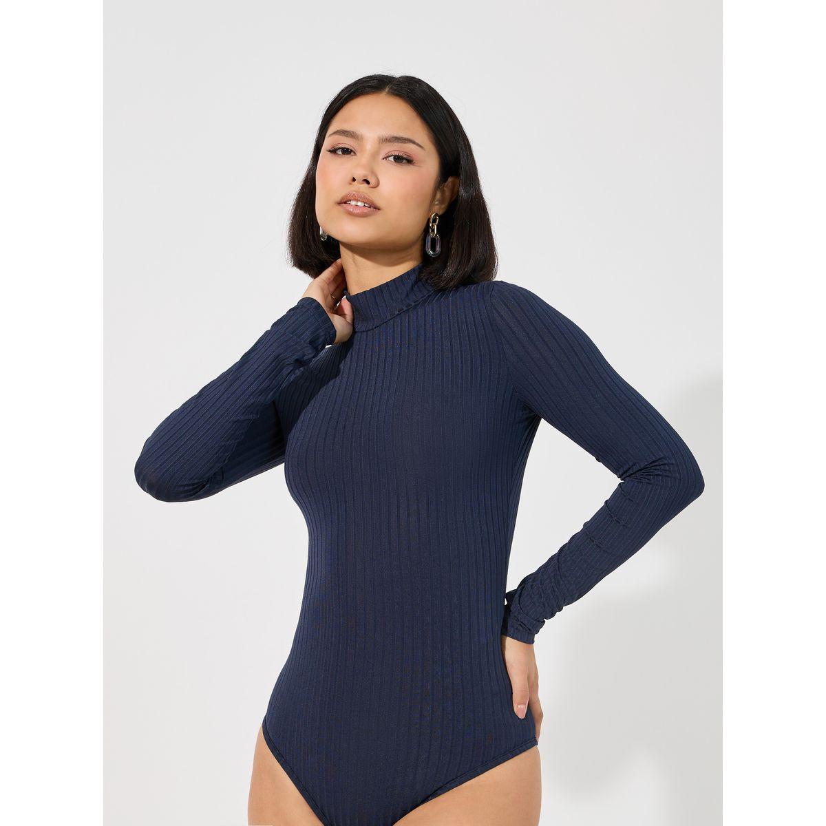 Styli Ribbed High Neck Fitted Bodysuit-women-clothing-tshirts-image-1