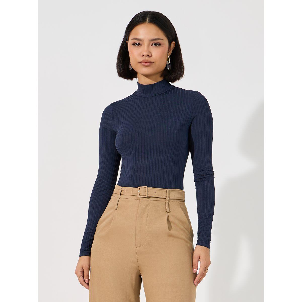 Styli Ribbed High Neck Fitted Bodysuit-women-clothing-tshirts-image-4
