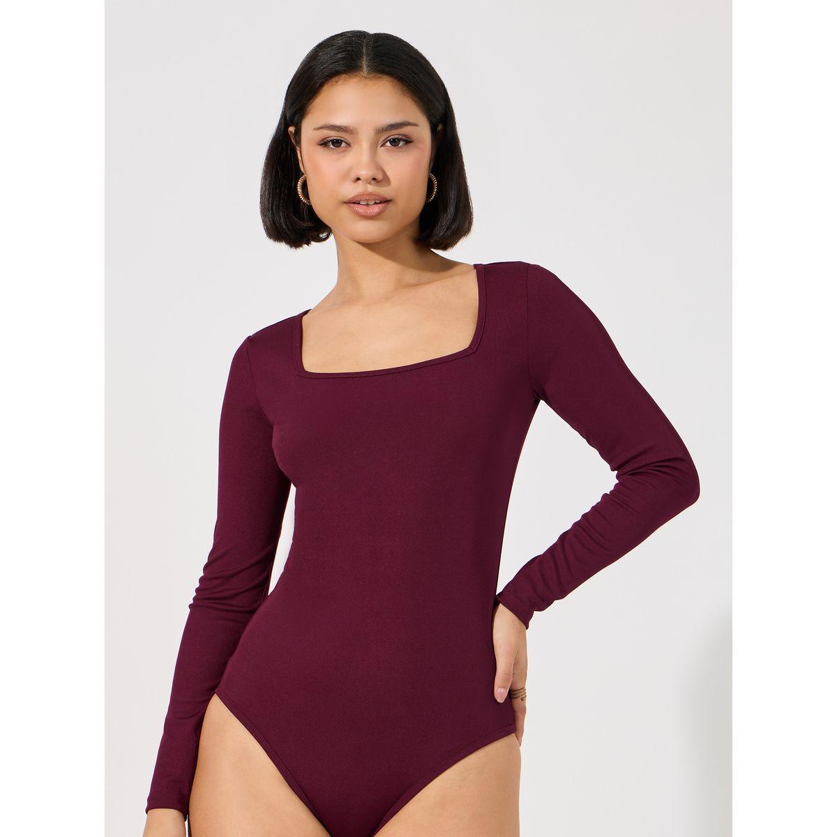 Styli Ribbed Square Neck Fitted Bodysuit-women-clothing-tshirts-image-1