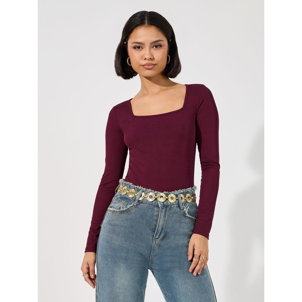 Styli Ribbed Square Neck Fitted Bodysuit-women-clothing-tshirts-image-3