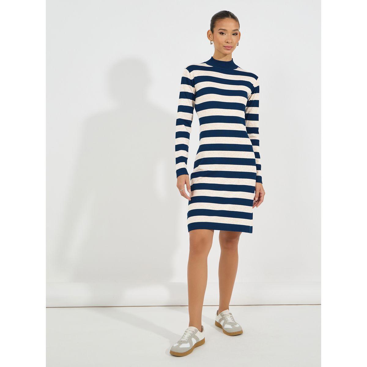 Styli Striped Sweater Knee Length Dress-women-clothing-dresses-image-1