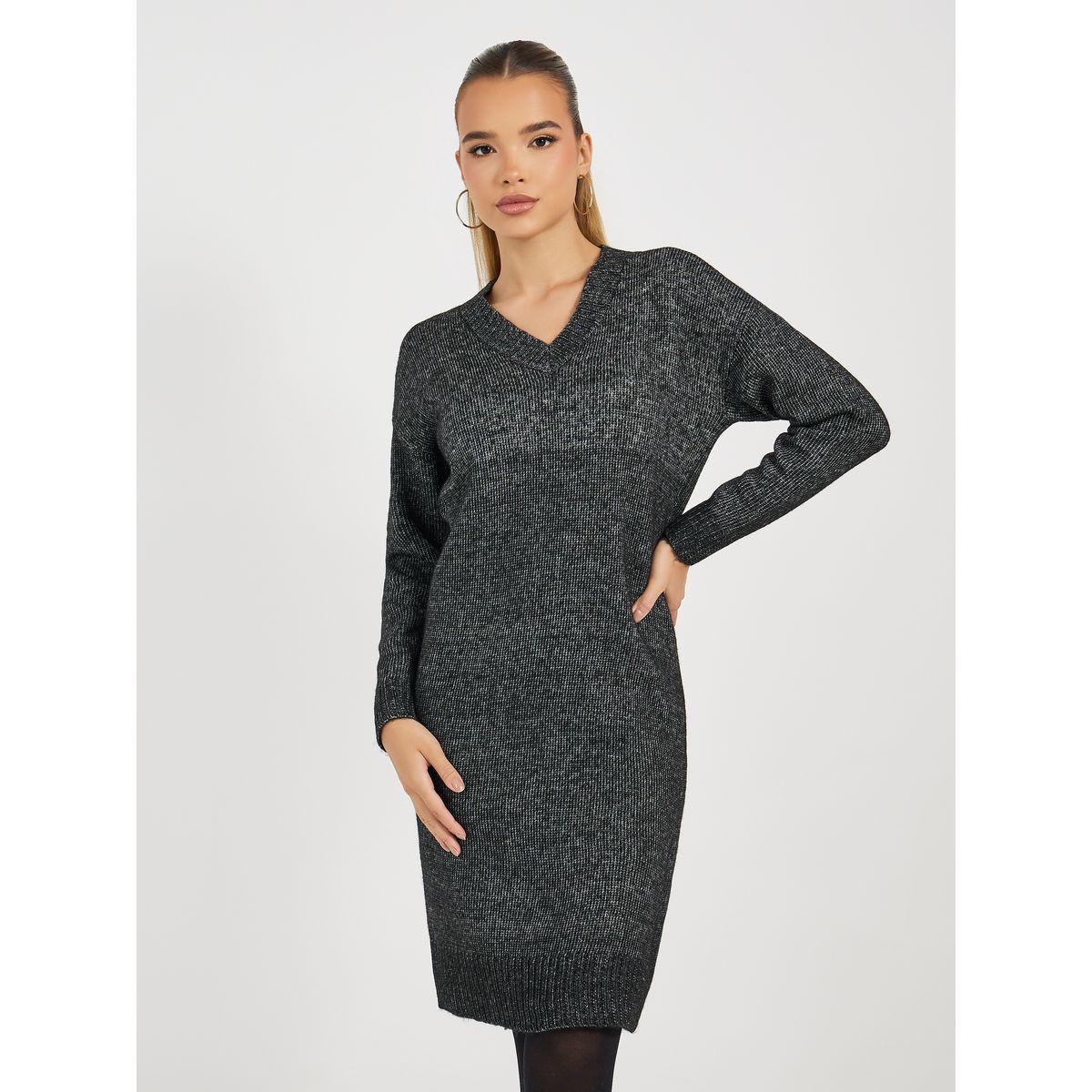 فستان قصير بتفاصيل محبوكة وأكمام طويلة-women-clothing-dresses-image-2