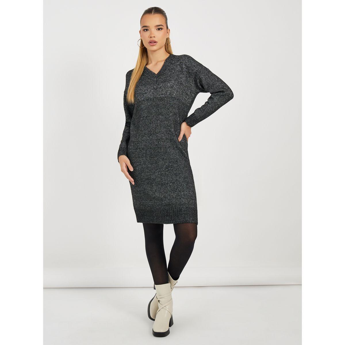 فستان قصير بتفاصيل محبوكة وأكمام طويلة-women-clothing-dresses-image-5
