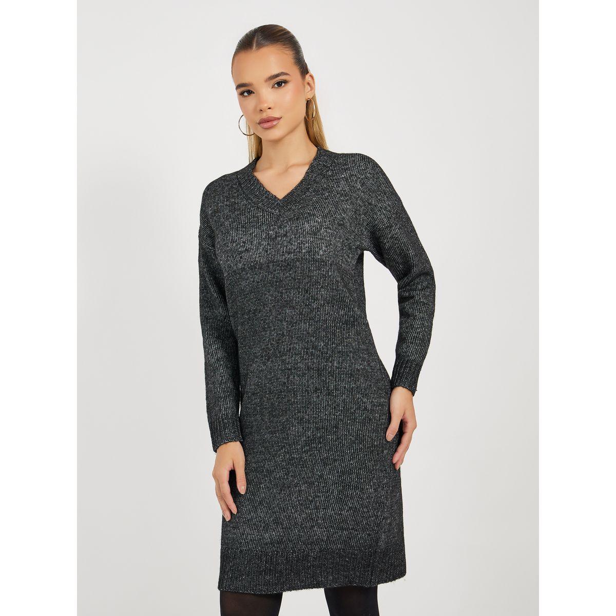فستان قصير بتفاصيل محبوكة وأكمام طويلة-women-clothing-dresses-image-6