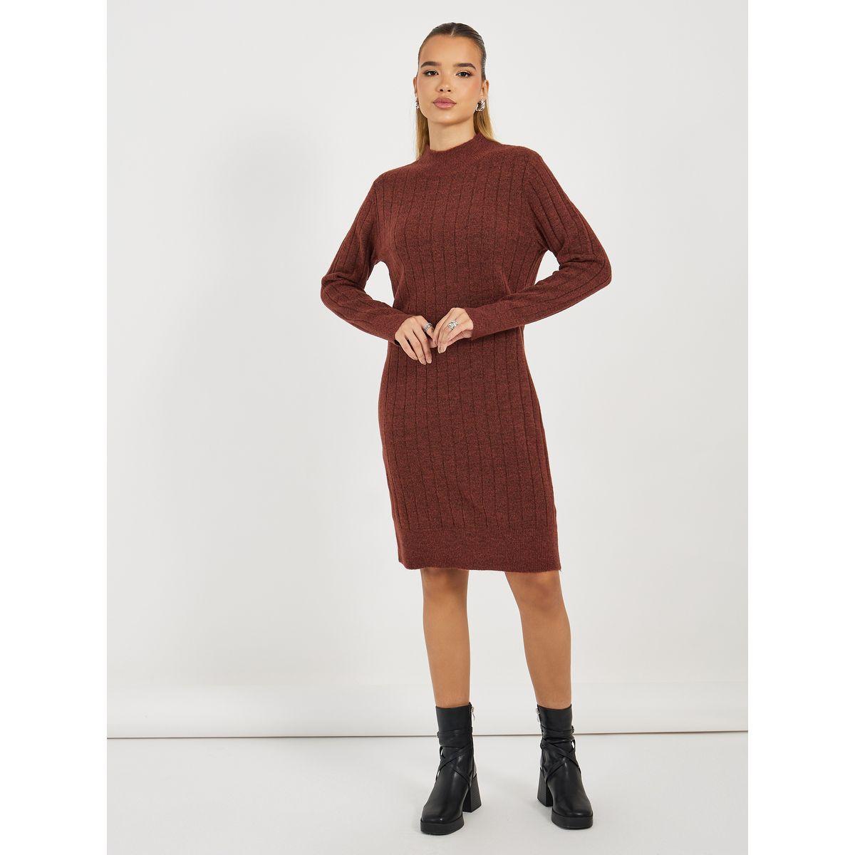 Styli Textured Knit Sweater Knee Length Dress-women-clothing-dresses-image-1