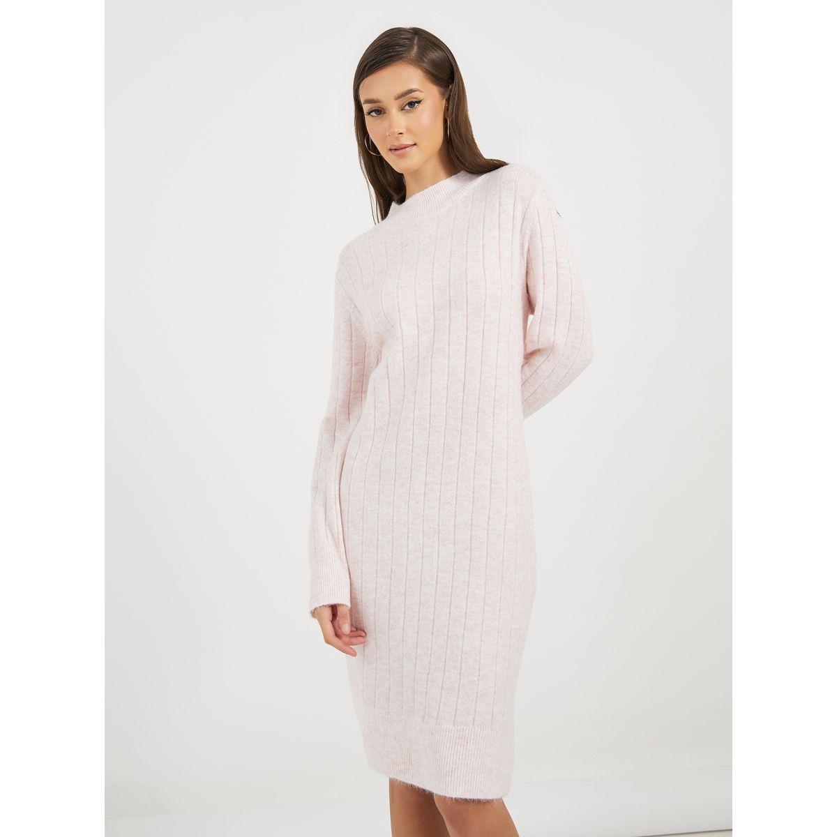 Styli Textured Knit Sweater Knee Length Dress-women-clothing-dresses-image-1