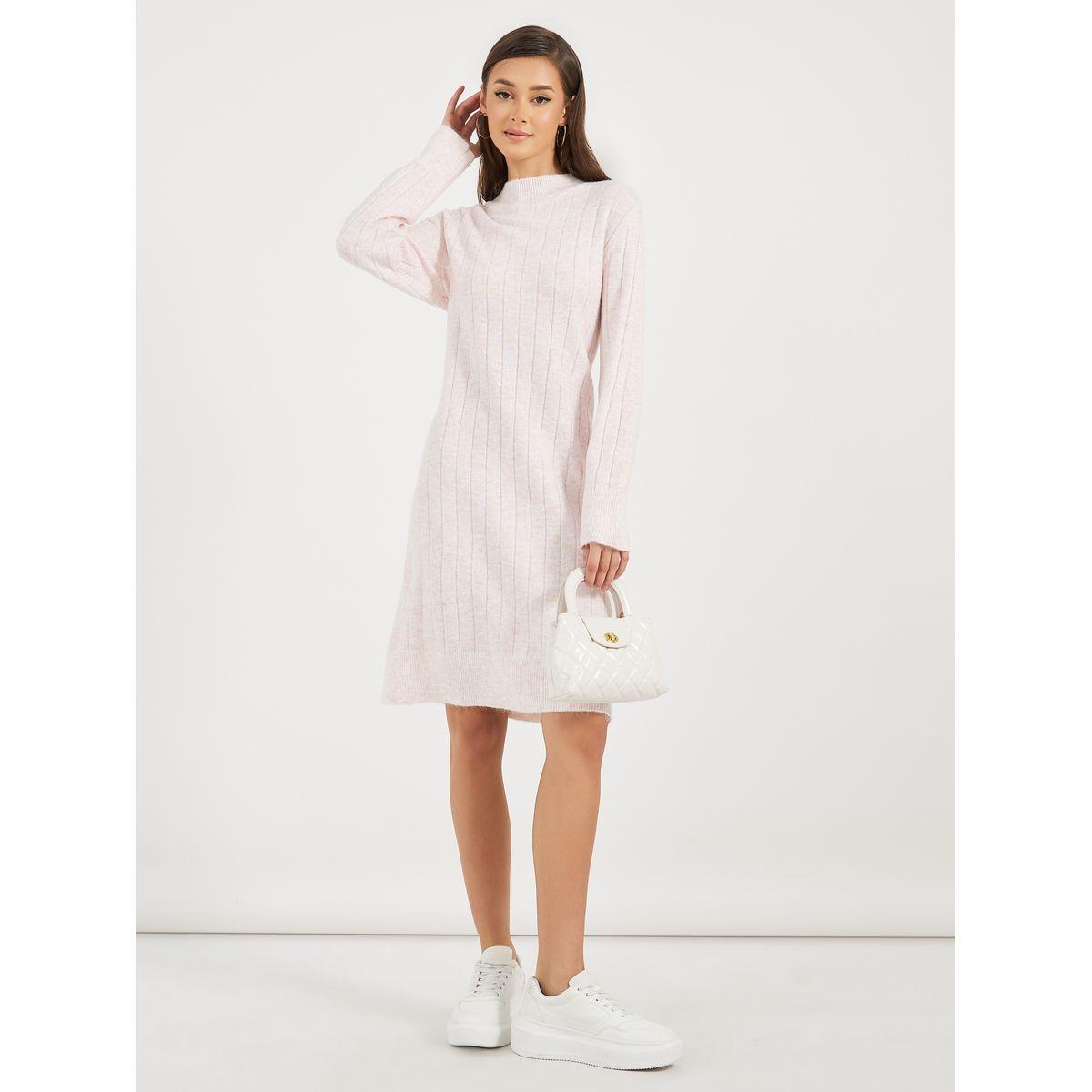 فستان سادة بطول الركبة وأكمام طويلة-women-clothing-dresses-image-2