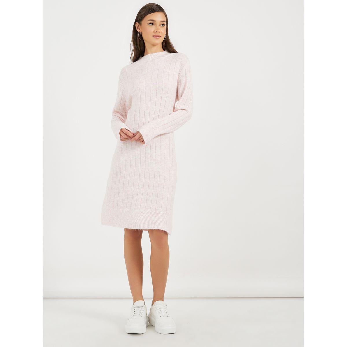 فستان سادة بطول الركبة وأكمام طويلة-women-clothing-dresses-image-4