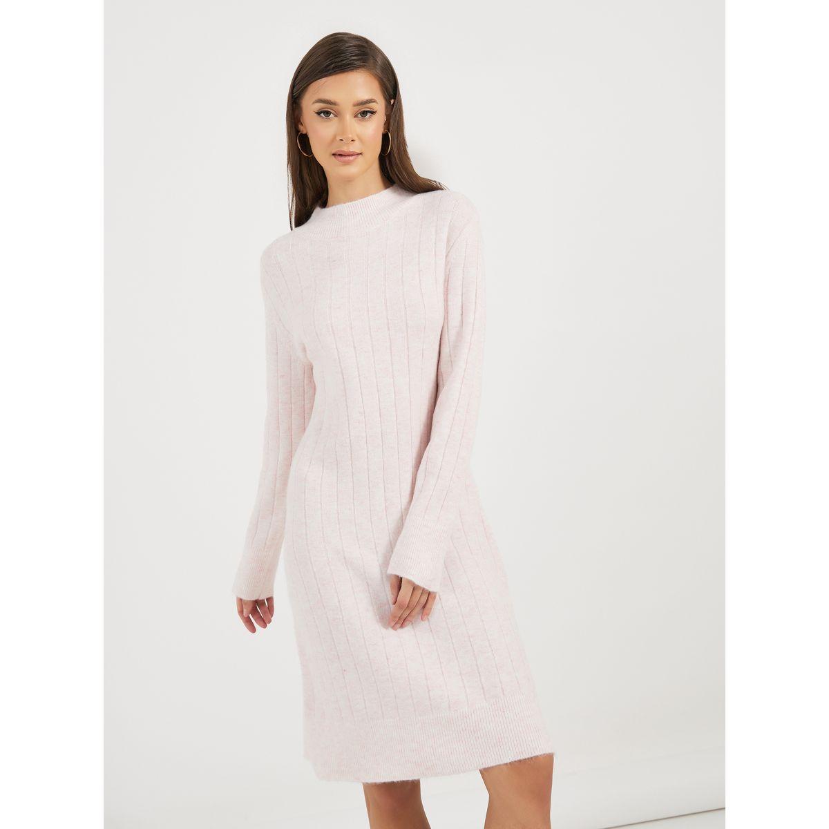 فستان سادة بطول الركبة وأكمام طويلة-women-clothing-dresses-image-5