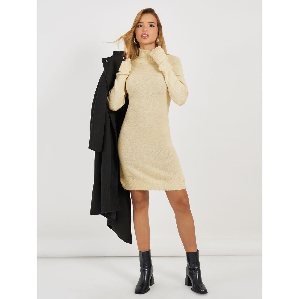 فستان قصير بتفاصيل محبوكة وأكمام طويلة-women-clothing-dresses-image-1