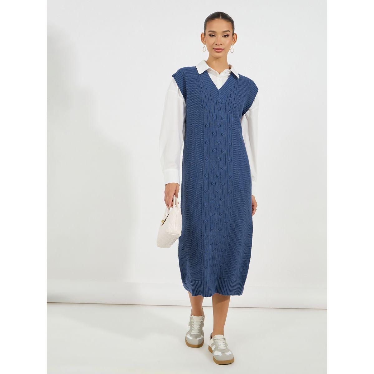 Styli Cable Knit Sweater Midi Dress-women-clothing-dresses-image-1