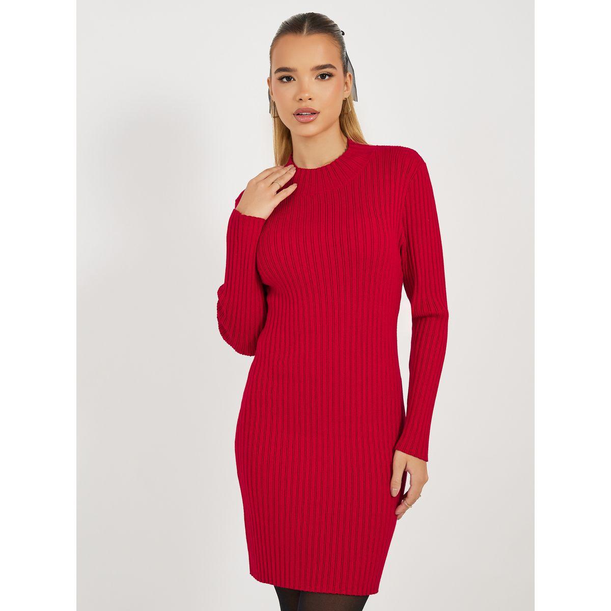 فستان قصير محبوك بتفاصيل مضلعة-women-clothing-dresses-image-6