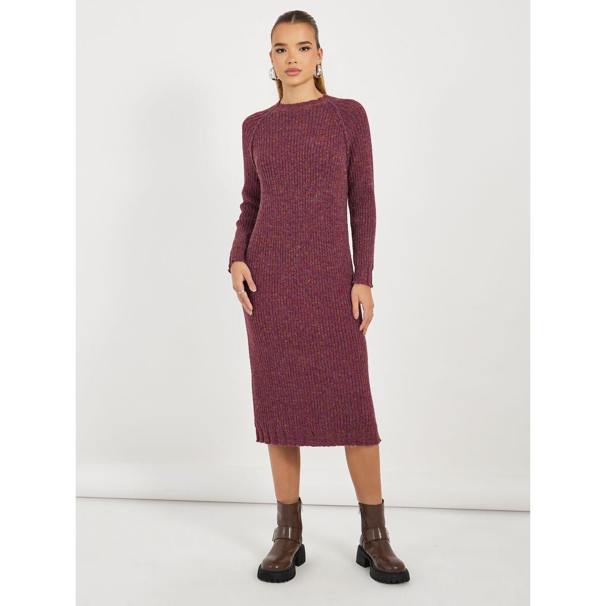 فستان ميدي محبوك بأكمام طويلة-women-clothing-dresses-image-1