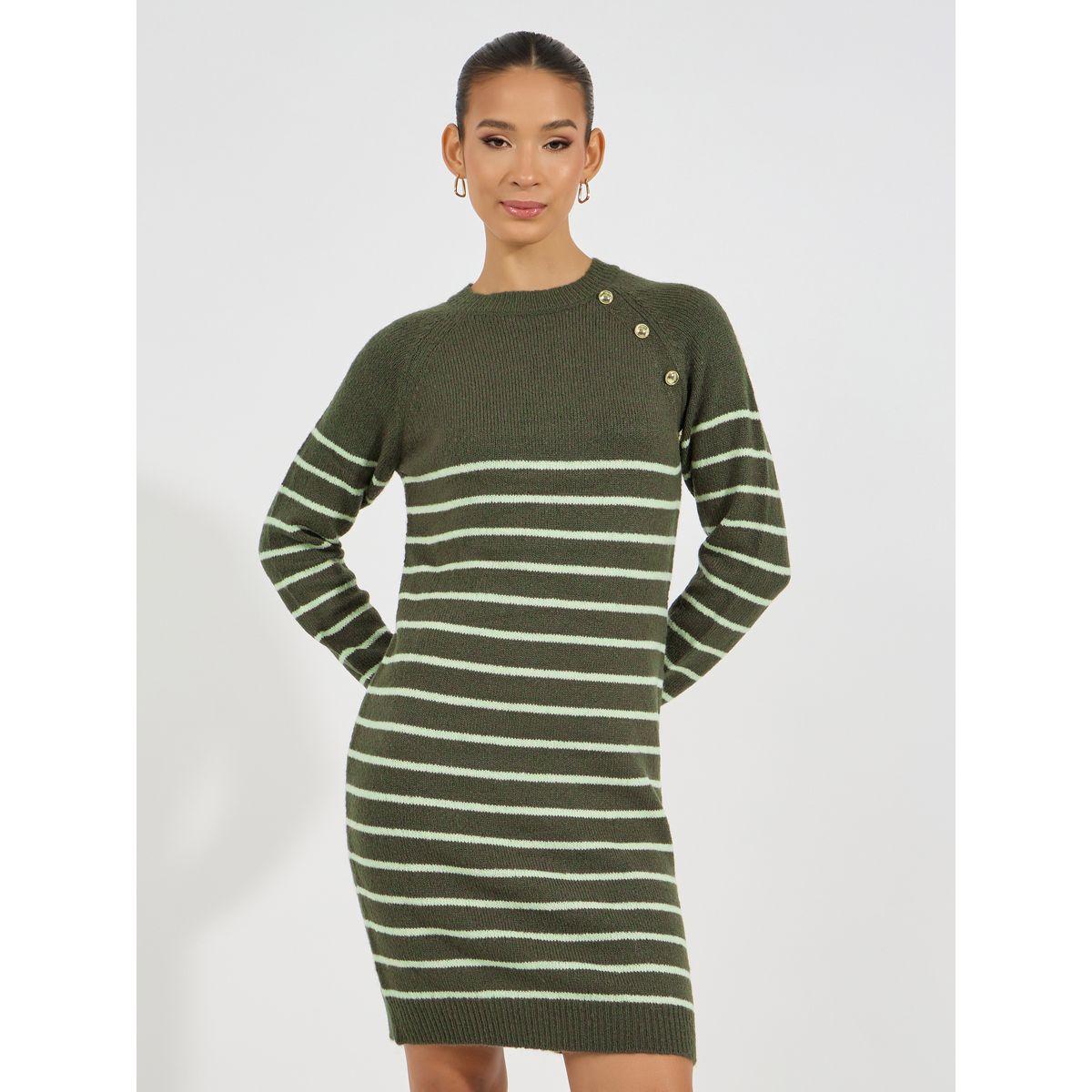 Styli Striped Button Detail Sweater Knee Length Dress-women-clothing-dresses-image-5