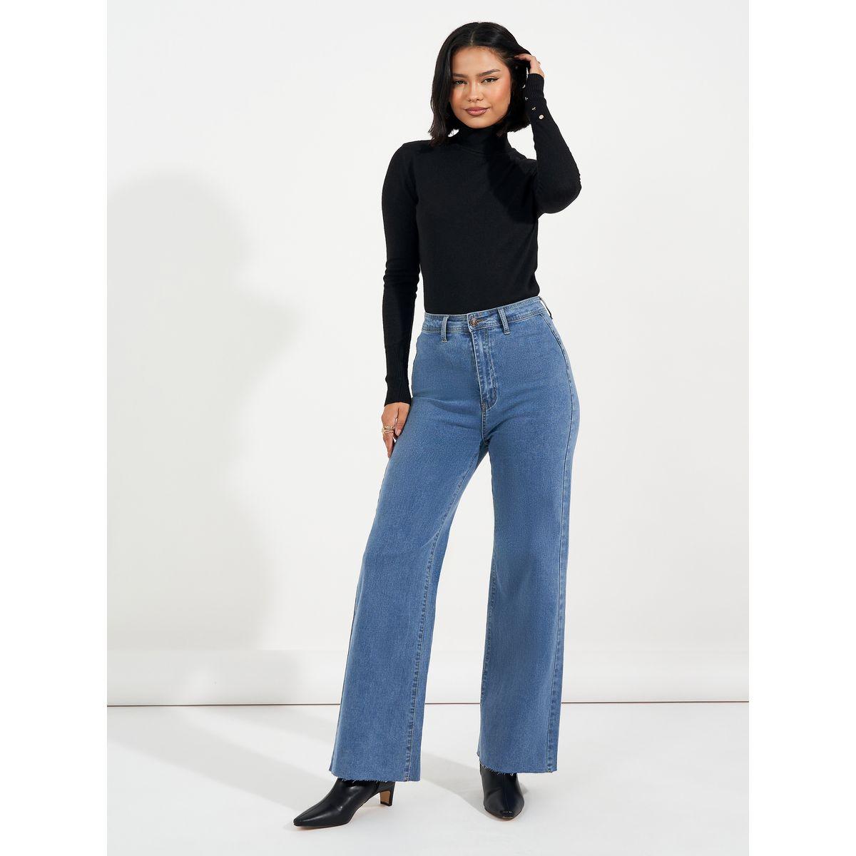 Styli High Rise Straight Fit Jeans with Raw Edge-women-clothing-bottoms-jeans-image-1