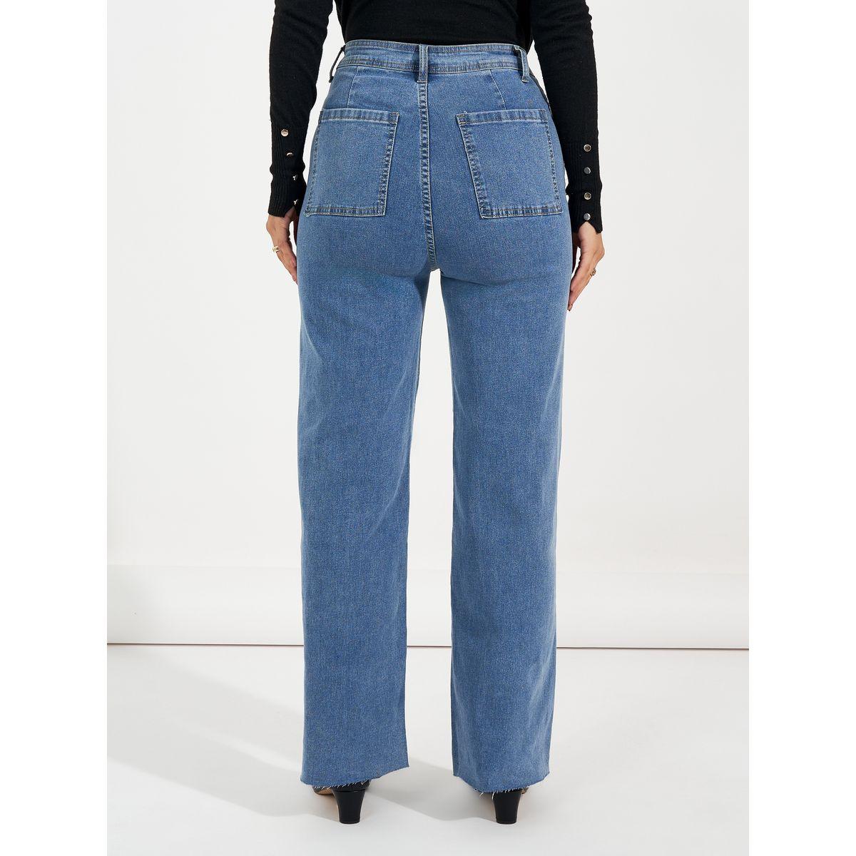 Styli High Rise Straight Fit Jeans with Raw Edge-women-clothing-bottoms-jeans-image-4